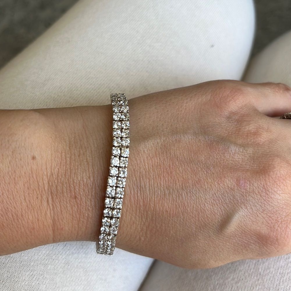 925 Silver Cubic Zirconia Double Tennis Bracelet